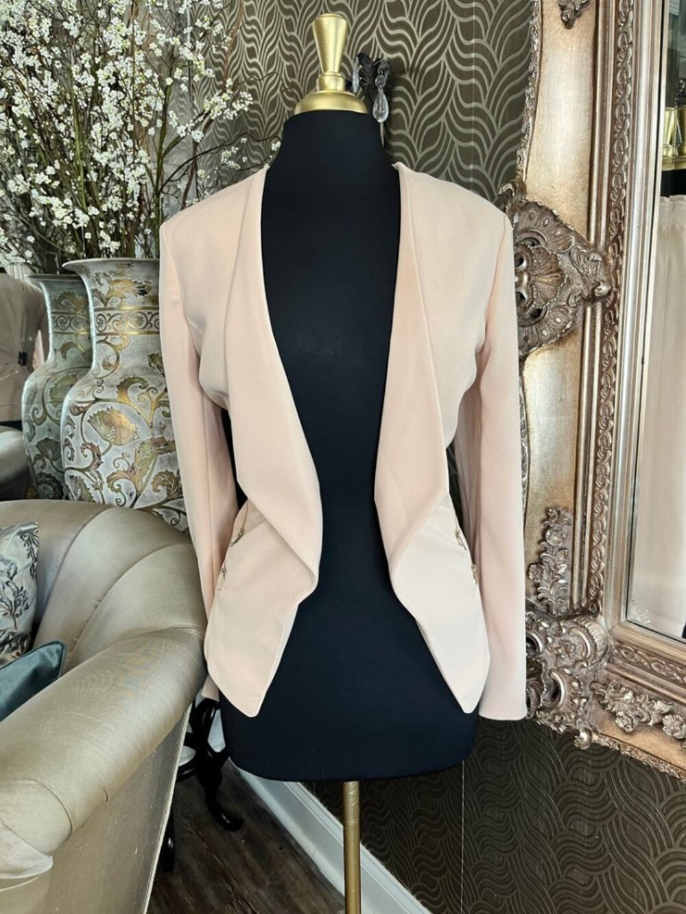 CACHE Open Front Draped Jacket Blazer Blush Pink